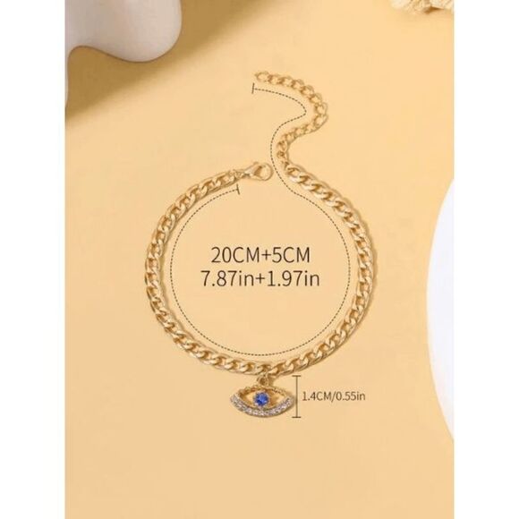 GOLD DIAMOND SAPPHIRE EVIL EYE ANKLET - Picture 6 of 6